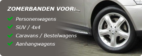 Zomerbanden, voor personenwagens, caravans, bestelwagens, SUV, 4x4 en aanhangwagens